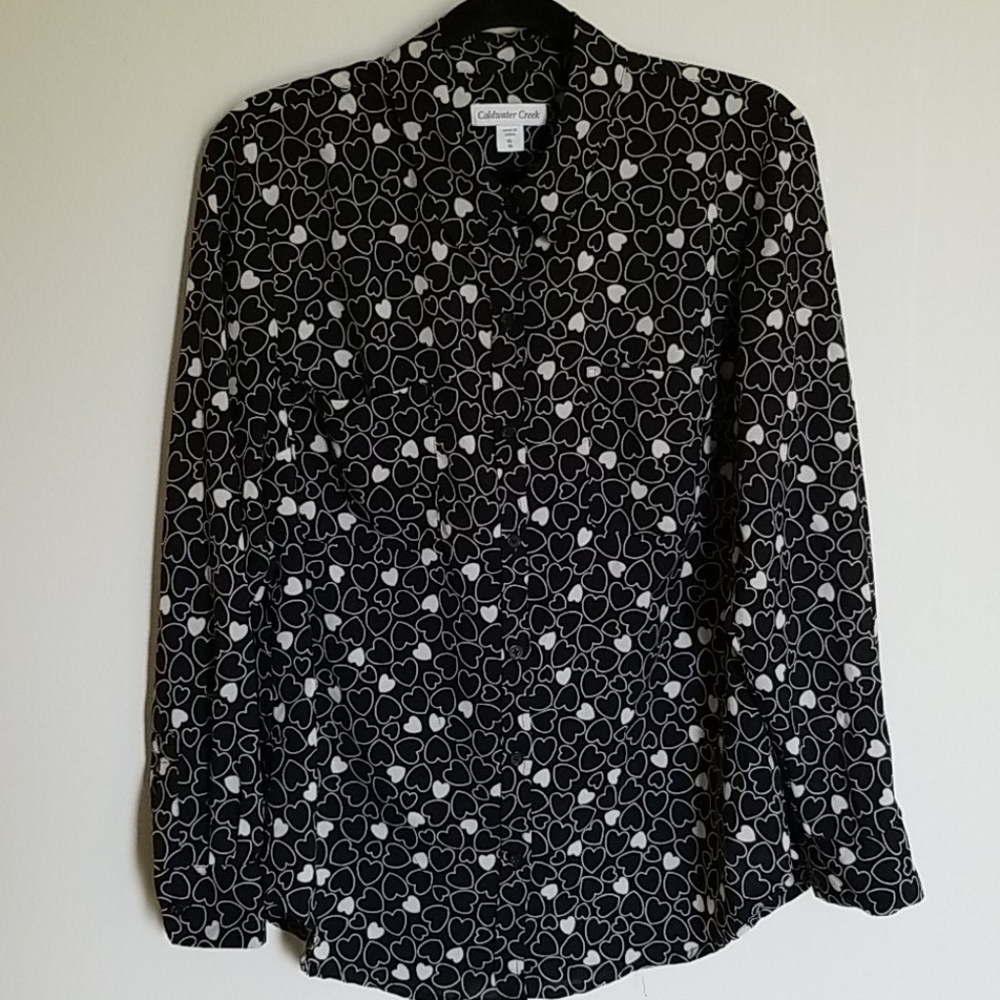 Coldwater Creek Tan Black Heart Button Down XL